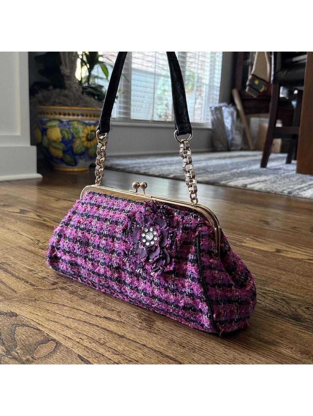Liz Claiborne Pink Tweed Rhinestone Bag 🌸